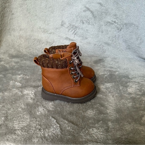 Wonder Nation Hiker Boots Baby Toddler Girls Size 2 Brown‎ Side Zip Booties - Picture 6 of 9